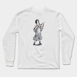 Ink drawing - flapper, color Long Sleeve T-Shirt